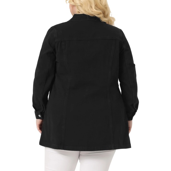 Agnes Orinda Plus Size BLACK Denim Jacket Button Up Long Sleeve Jean Jackets 1X - Picture 4 of 9